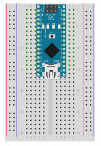 Breadboard with an Arduino Nano microcontroller